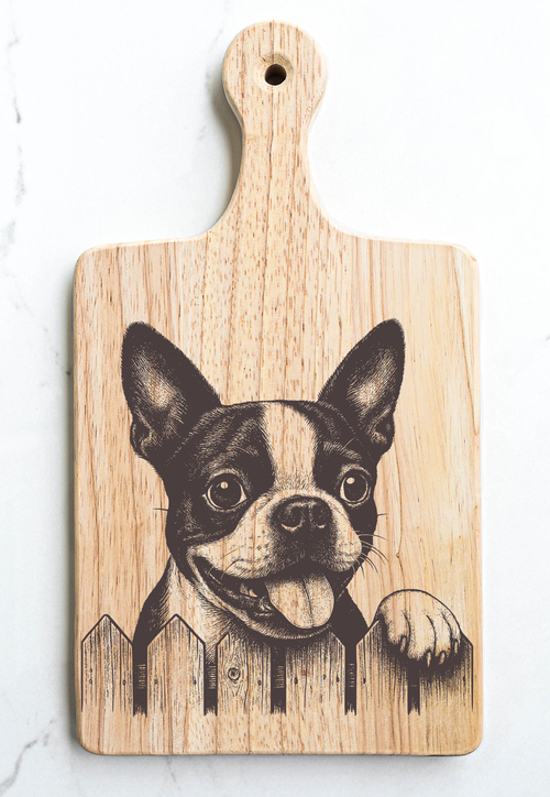 Boston Terrier Cutting Cheese Board