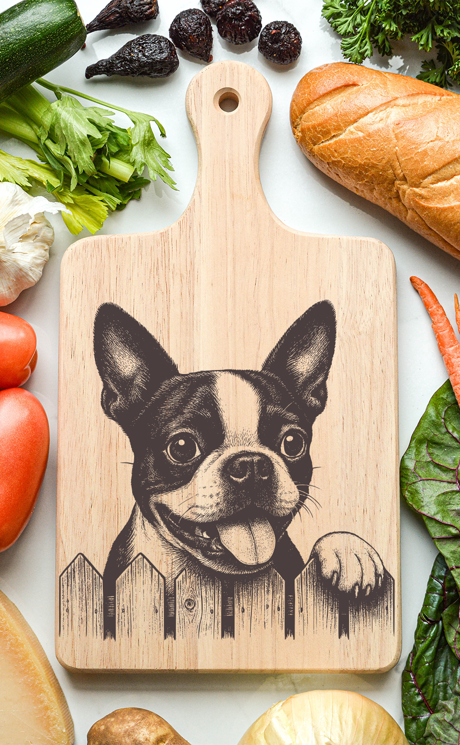 Boston Terrier Cutting Cheese Board
