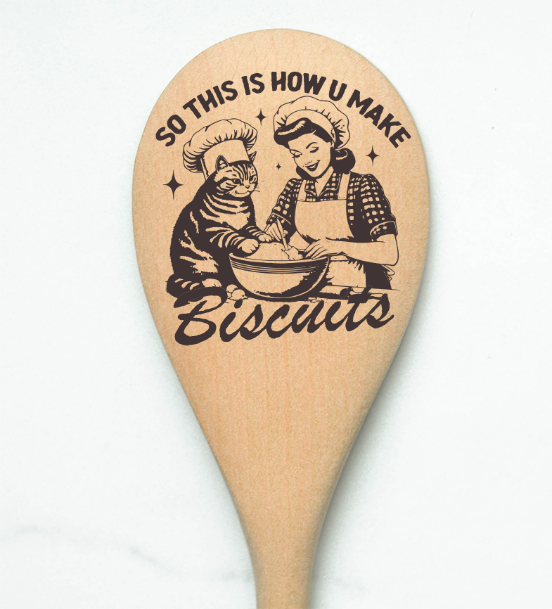 Cat Chef So This Is How U Make Biscuits Wooden Cooking Spoon Kitchen