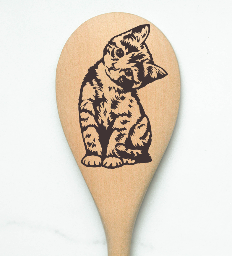 Cat Head Tilt Wooden Cooking Spoon Kitchen