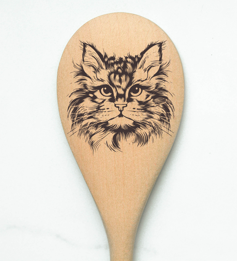 Fluffy Cat Wooden Cooking Spoon Kitchen