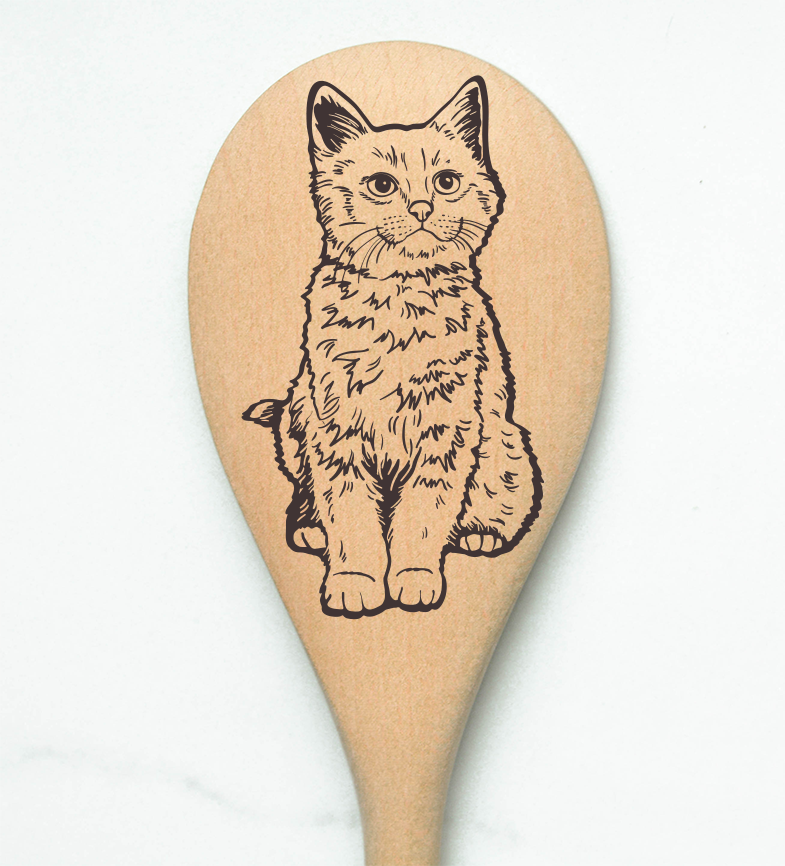 Fluffy White Cat Wooden Cooking Spoon Kitchen