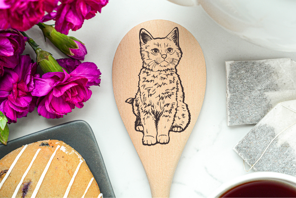 Fluffy White Cat Wooden Cooking Spoon Kitchen