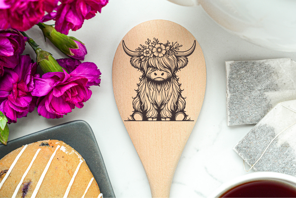 Highland Cow Baby Flower Heilan Hairy Coo Scottish Shaggy Cow Farm Wooden Cooking Spoon Kitchen