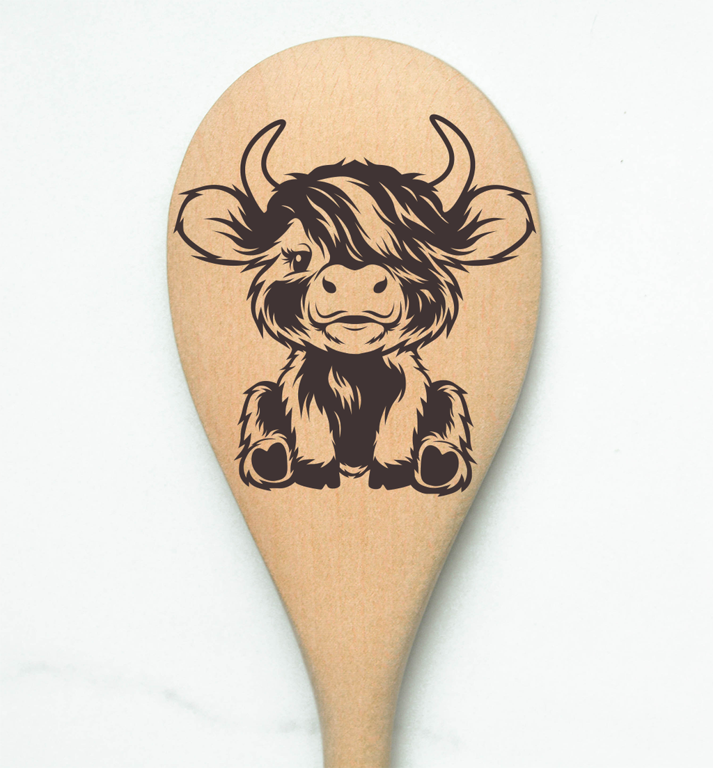 Highland Cow Baby 1Eye Heilan Hairy Coo Scottish Shaggy Cow Farm Wooden Cooking Spoon Kitchen