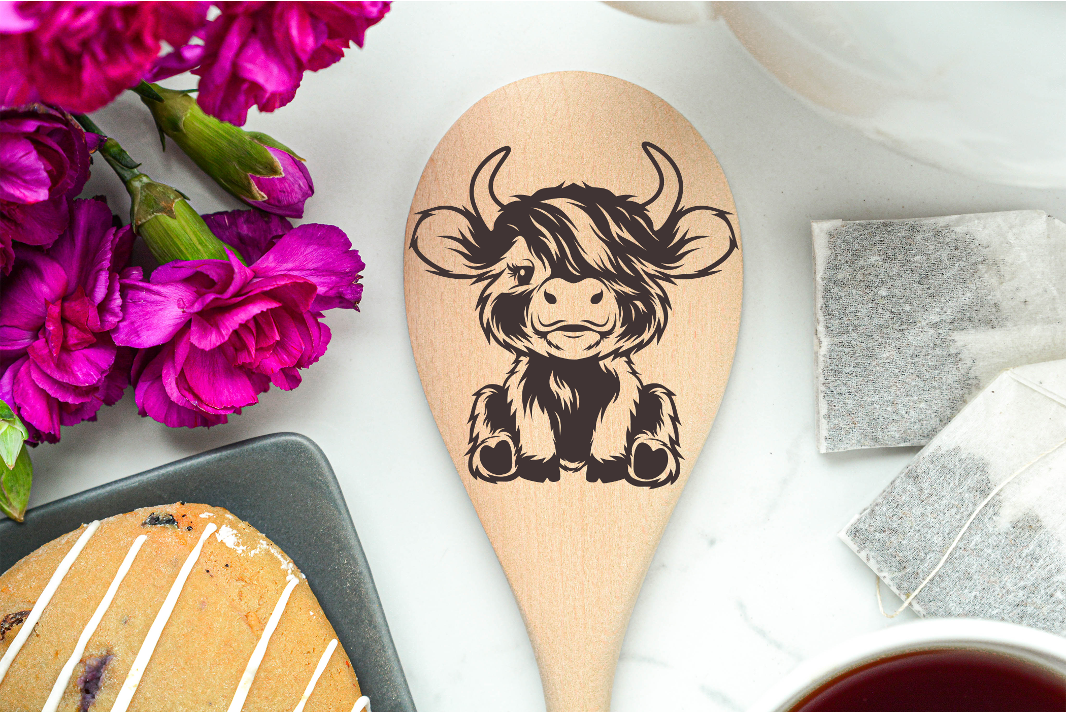 Highland Cow Baby 1Eye Heilan Hairy Coo Scottish Shaggy Cow Farm Wooden Cooking Spoon Kitchen