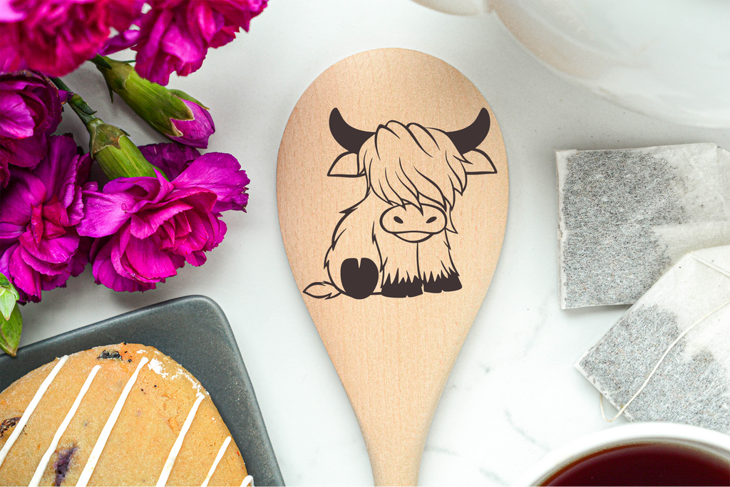 Highland Cow Baby Heilan Hairy Coo Scottish Shaggy Cow Farm Wooden Cooking Spoon Kitchen