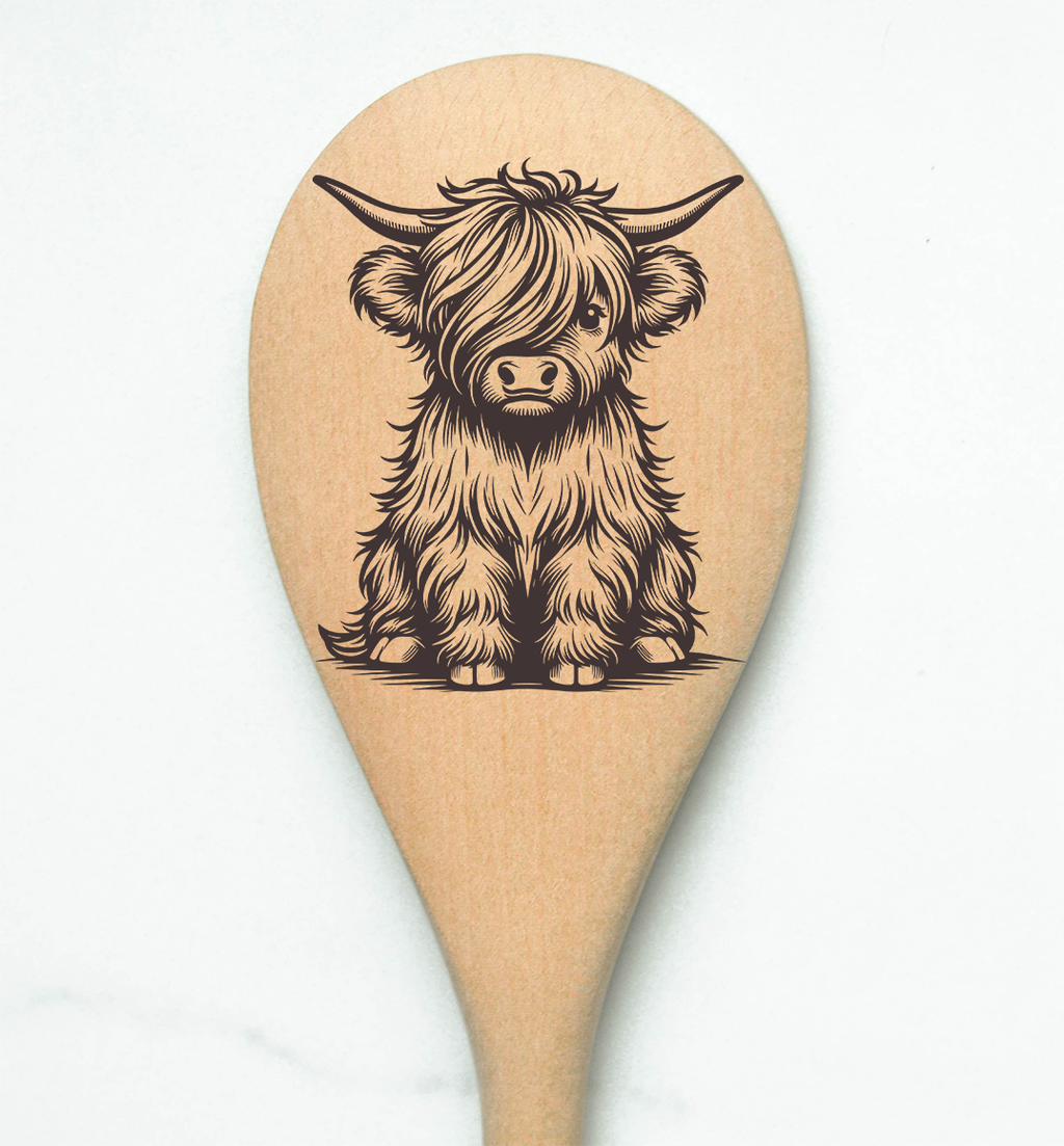 Highland Cow Baby 1Eye Heilan Hairy Coo Scottish Shaggy Cow Farm Wooden Cooking Spoon Kitchen