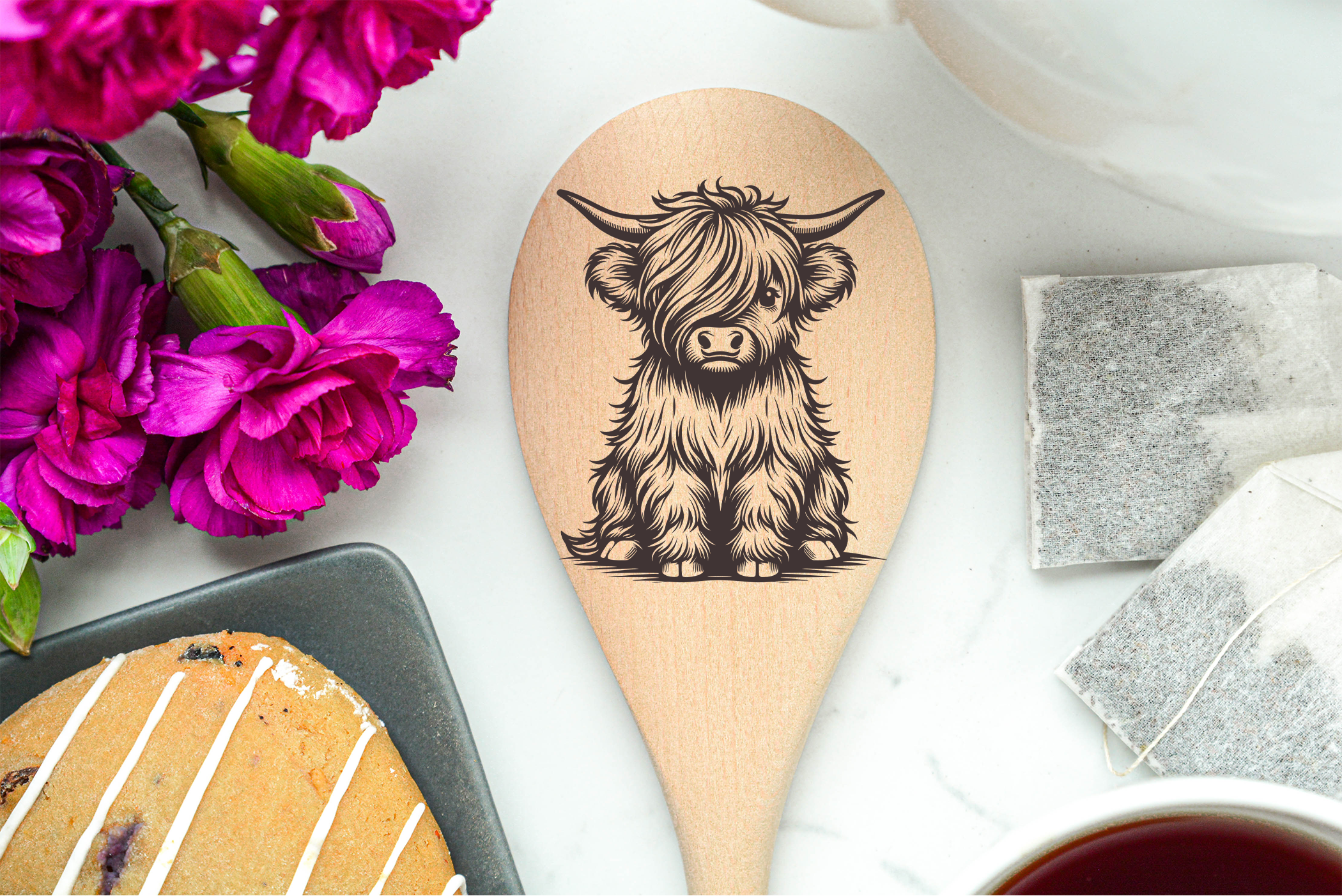 Highland Cow Baby 1Eye Heilan Hairy Coo Scottish Shaggy Cow Farm Wooden Cooking Spoon Kitchen