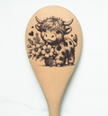 Highland Cow Baby Flower & Hearts Heilan Hairy Coo Scottish Shaggy Cow Farm Wooden Cooking Spoon Kitchen