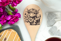 Highland Cow Baby Flower & Hearts Heilan Hairy Coo Scottish Shaggy Cow Farm Wooden Cooking Spoon Kitchen