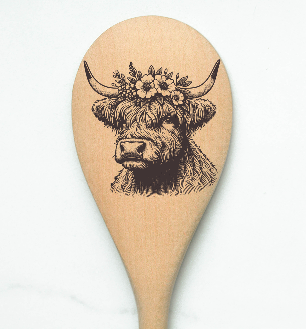 Highland Cow Flowers 1Eye Heilan Hairy Coo Scottish Shaggy Cow Farm Wooden Cooking Spoon Kitchen