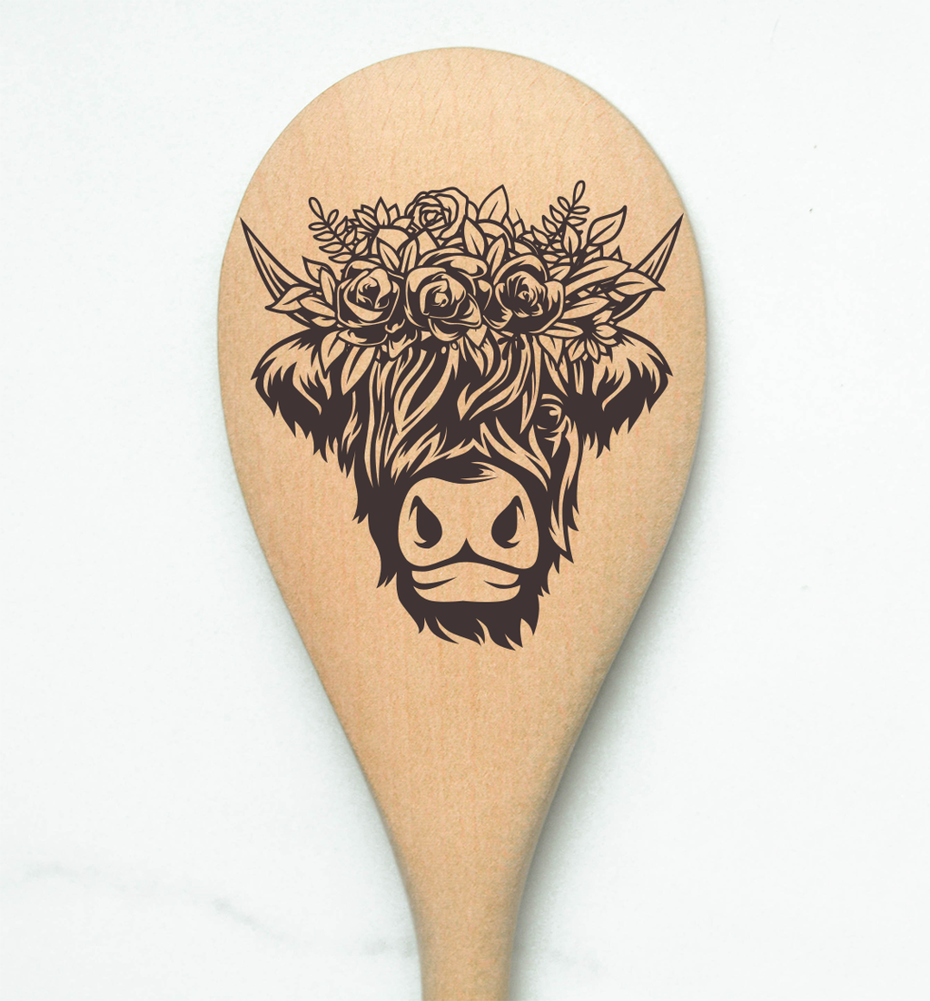 Highland Cow Flower Crown Heilan Hairy Coo Scottish Shaggy Cow Farm Wooden Cooking Spoon Kitchen