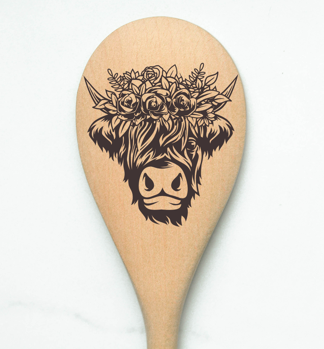 Highland Cow Flower Crown Heilan Hairy Coo Scottish Shaggy Cow Farm Wooden Cooking Spoon Kitchen