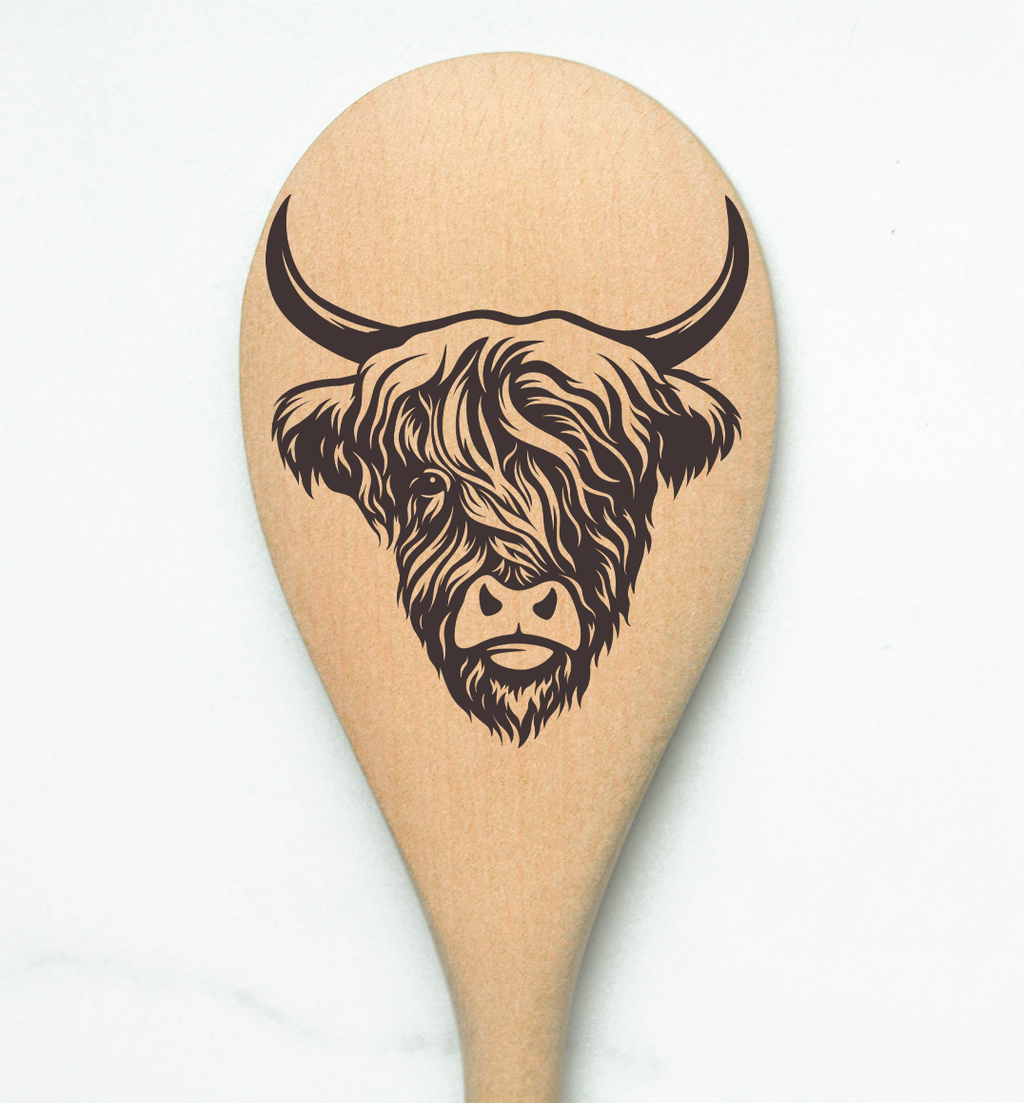 Highland Cow 1Eye Heilan Hairy Coo Scottish Shaggy Cow Farm Wooden Cooking Spoon Kitchen