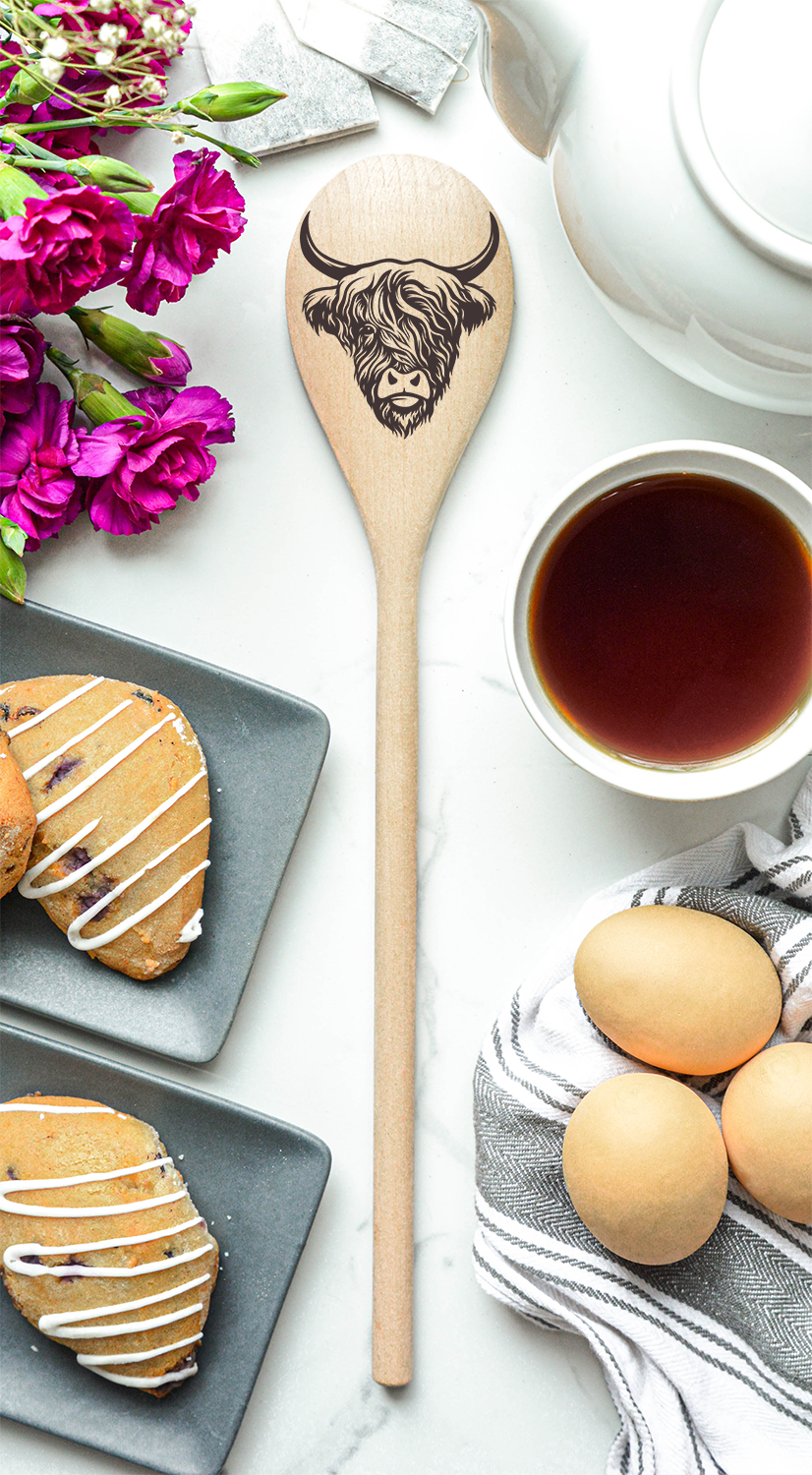 Highland Cow 1Eye Heilan Hairy Coo Scottish Shaggy Cow Farm Wooden Cooking Spoon Kitchen