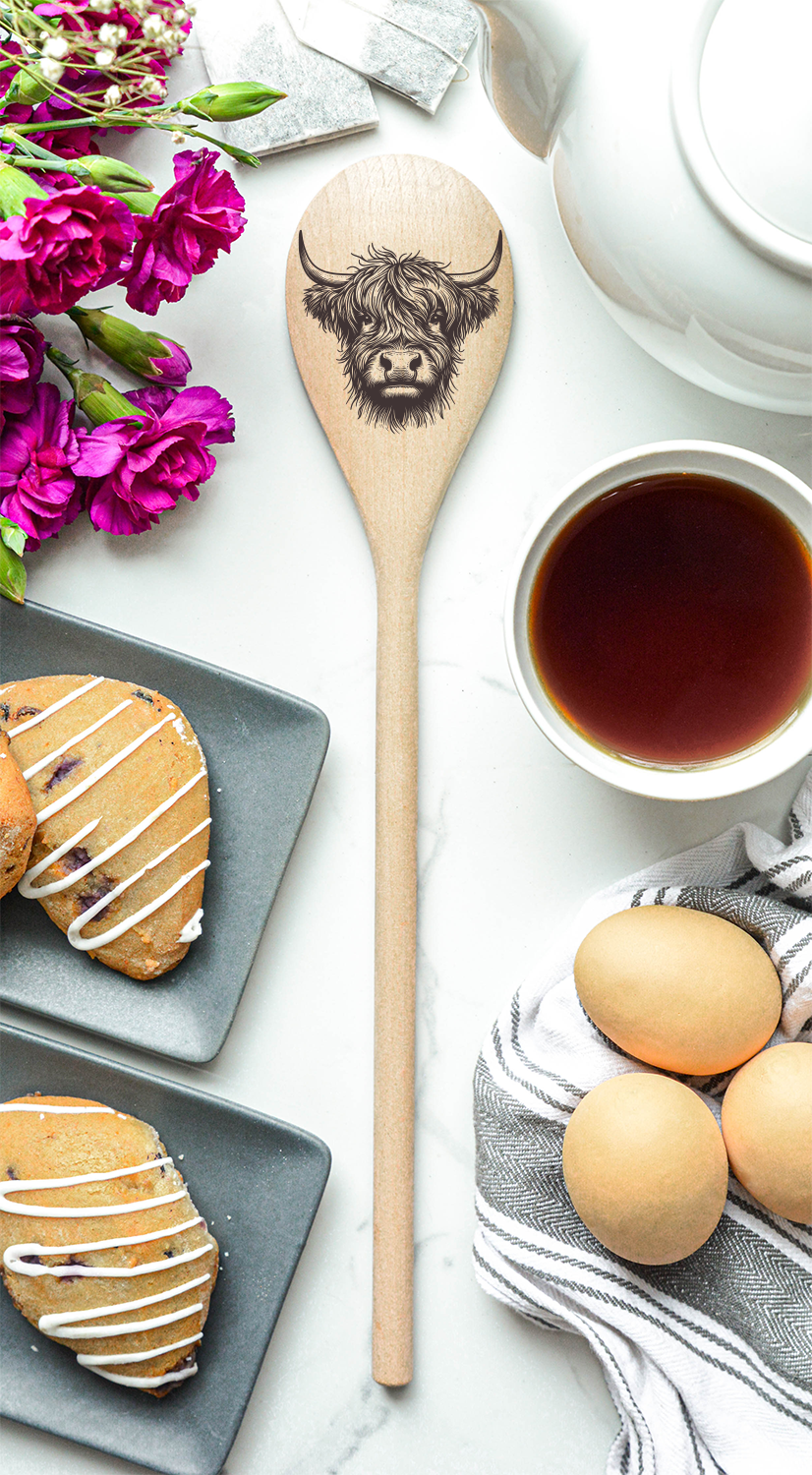Highland Cow Heilan Hairy Coo Scottish Shaggy Cow Farm Wooden Cooking Spoon Kitchen