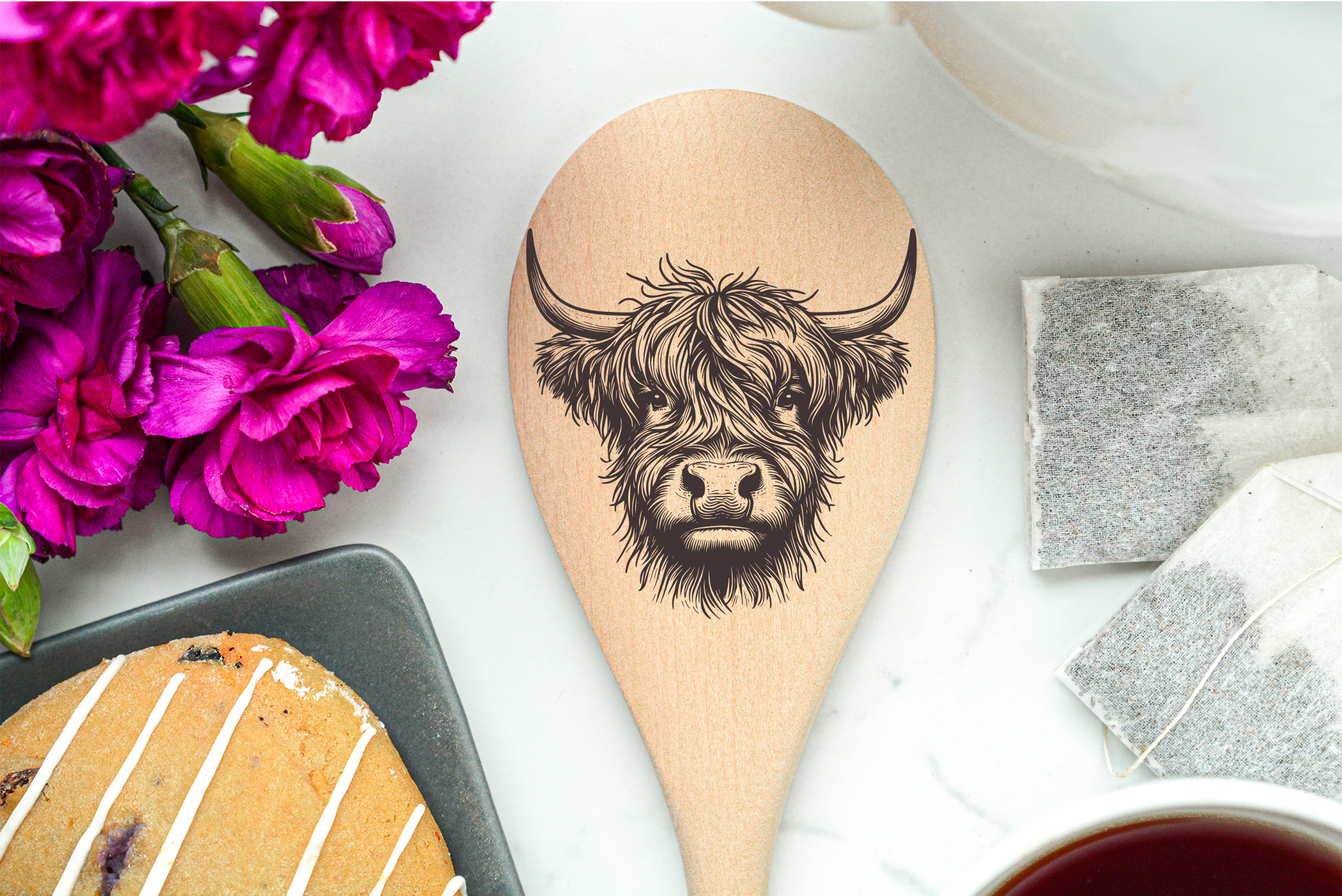 Highland Cow Heilan Hairy Coo Scottish Shaggy Cow Farm Wooden Cooking Spoon Kitchen
