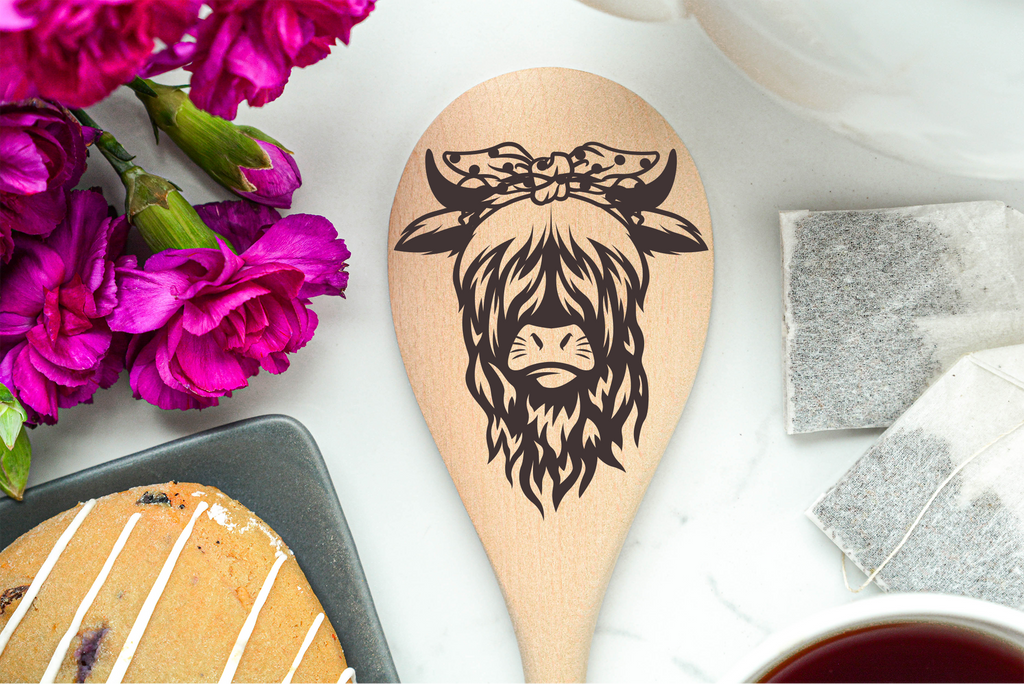Highland Cow Ribbon Heilan Hairy Coo Scottish Shaggy Cow Farm Wooden Cooking Spoon Kitchen