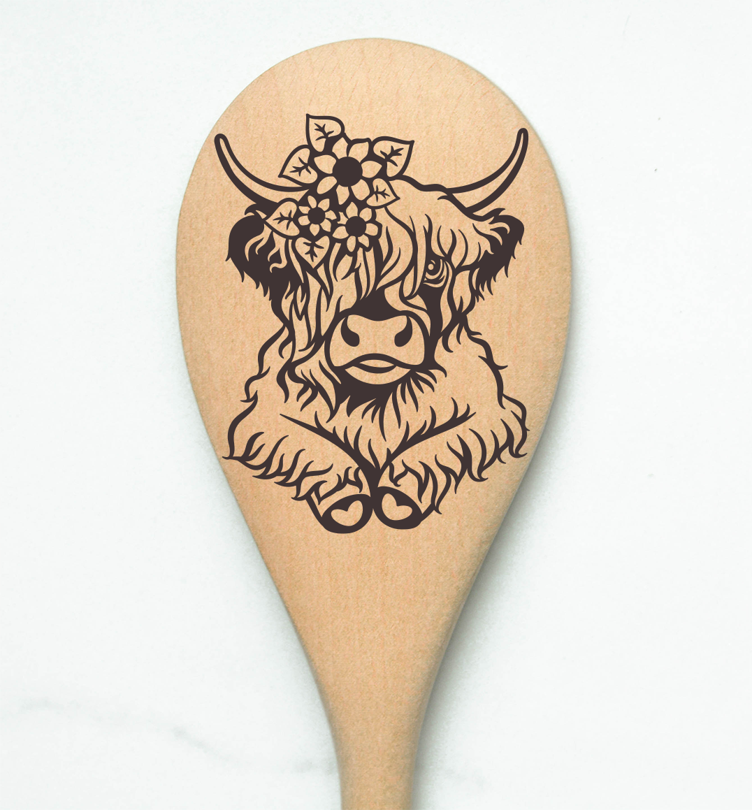 Highland Cow SunFlowers Heilan Hairy Coo Scottish Shaggy Cow Farm Wooden Cooking Spoon Kitchen