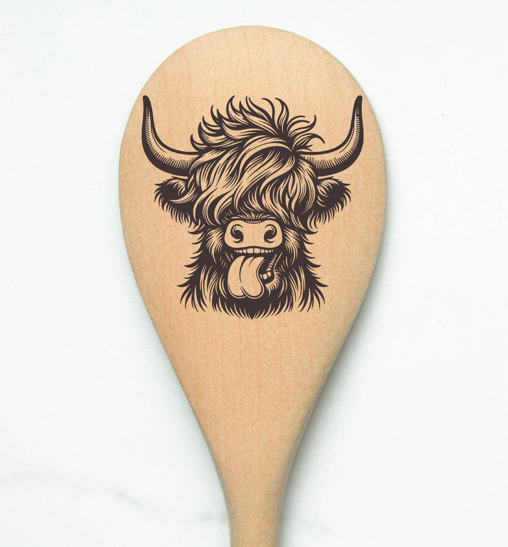 Highland Cow Happy Tongue Heilan Hairy Coo Scottish Shaggy Cow Farm Wooden Cooking Spoon Kitchen