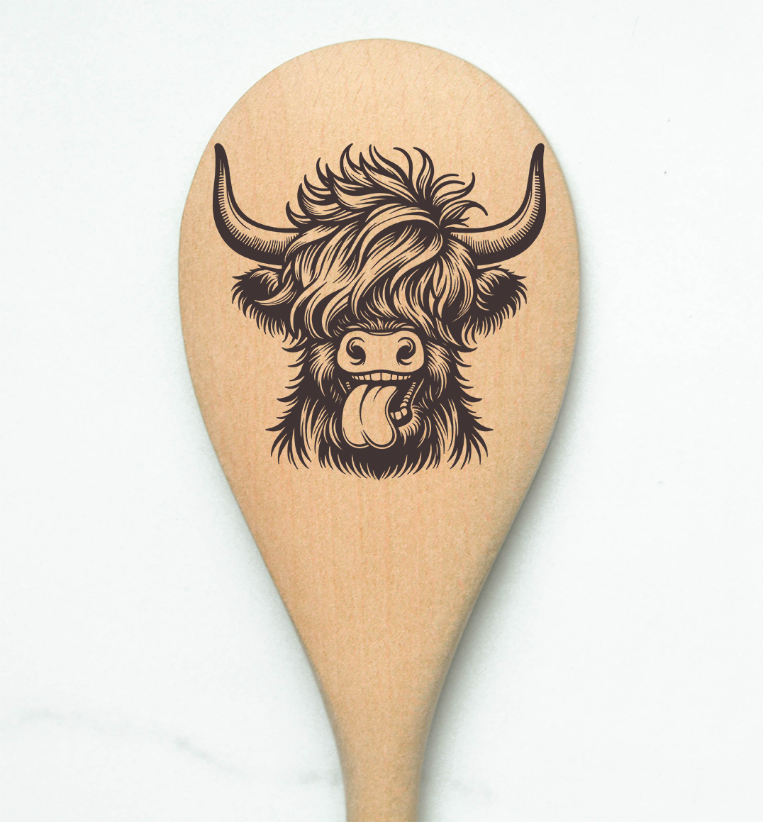 Highland Cow Happy Tongue Heilan Hairy Coo Scottish Shaggy Cow Farm Wooden Cooking Spoon Kitchen