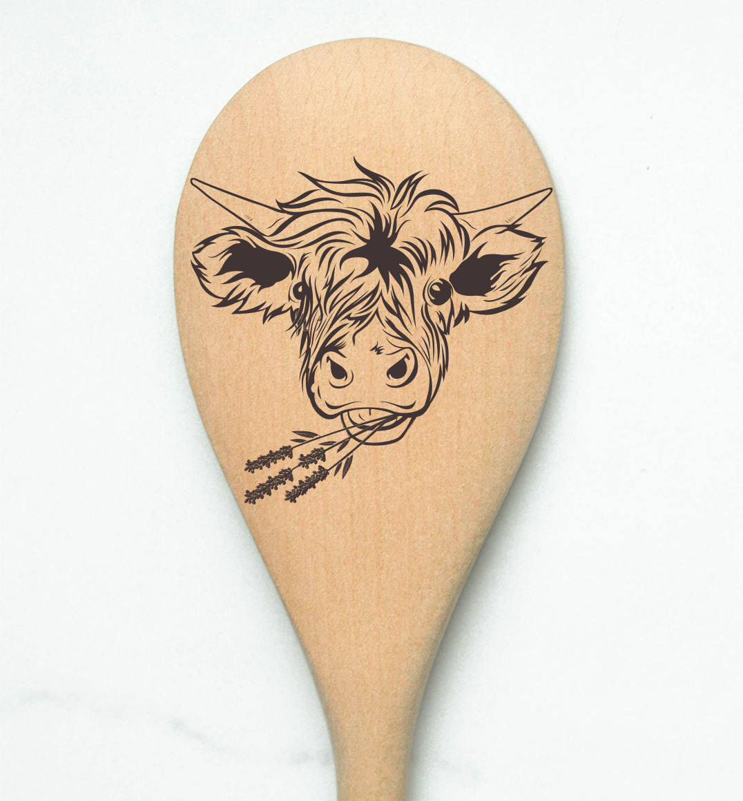 Highland Cow Eating Wheat Heilan Hairy Coo Scottish Shaggy Cow Farm Wooden Cooking Spoon Kitchen