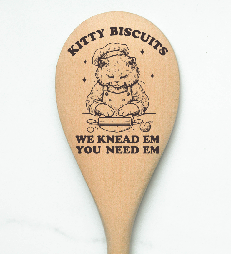 Kitty Biscuits We Knead'em You Need'em Wooden Cooking Spoon Kitchen