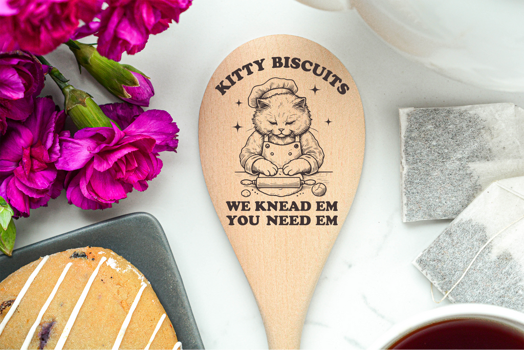 Kitty Biscuits We Knead'em You Need'em Wooden Cooking Spoon Kitchen