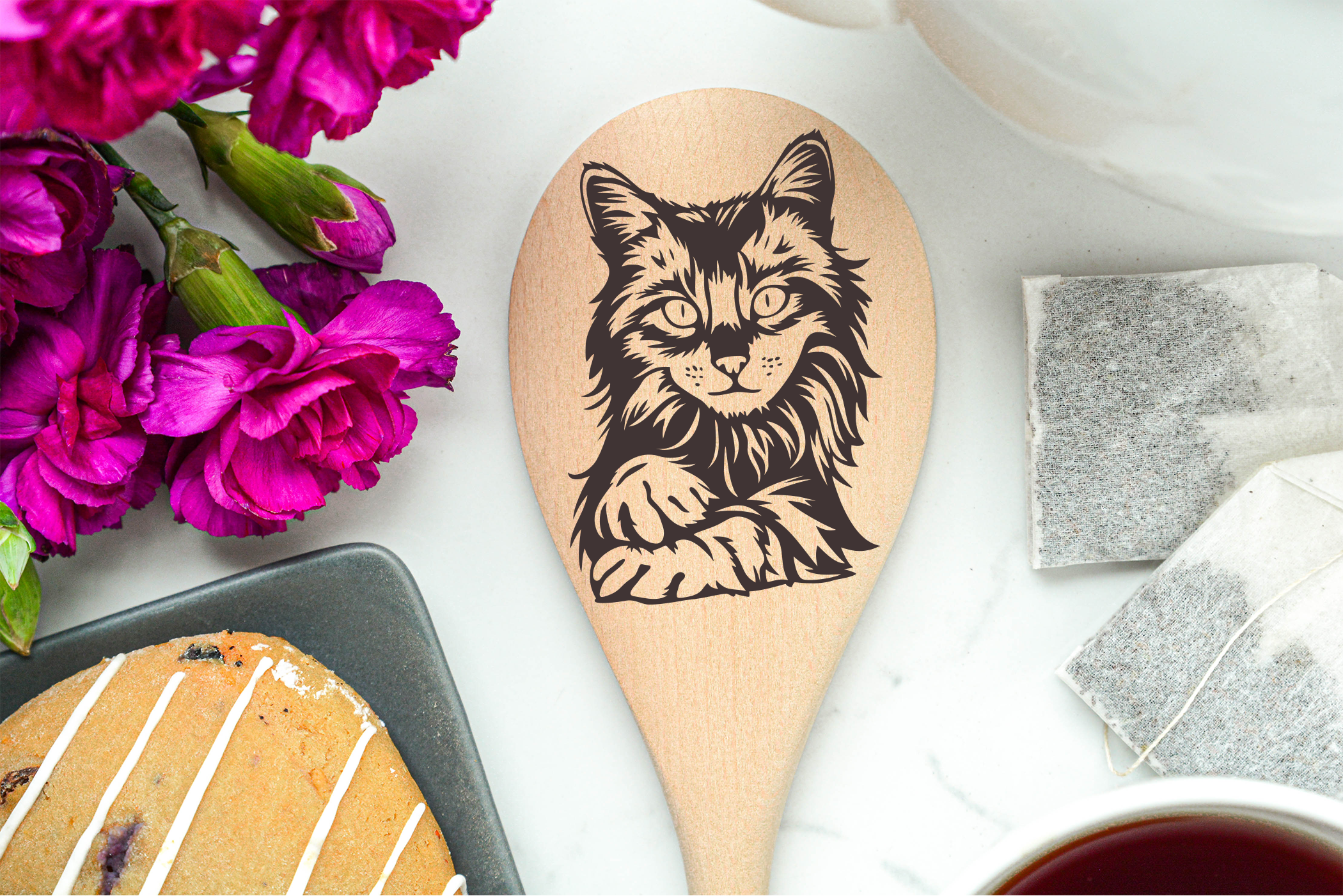 Cat Maine Coon Wooden Cooking Spoon Kitchen