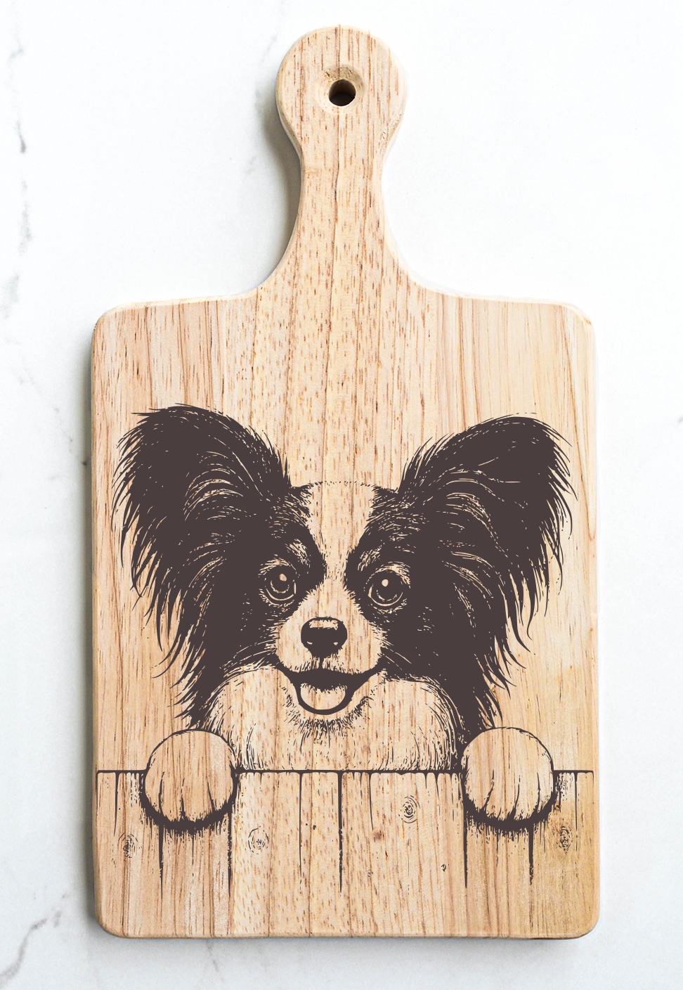 Papillion Dog Cutting Cheese Board
