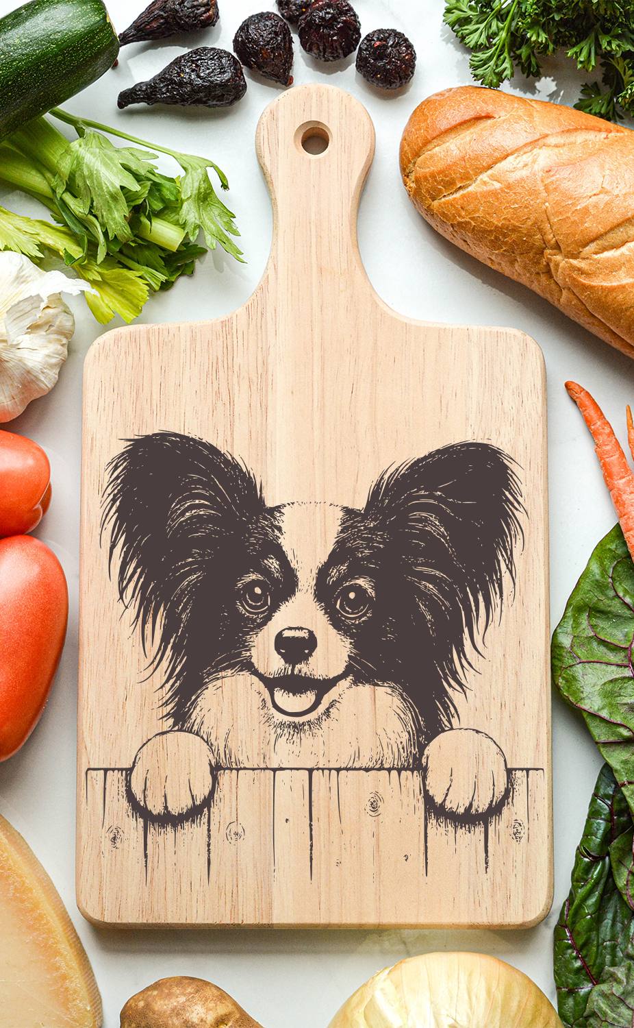 Papillion Dog Cutting Cheese Board