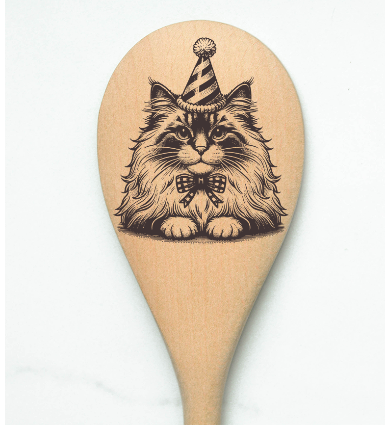 Cat in Party Hat Wooden Cooking Spoon Kitchen