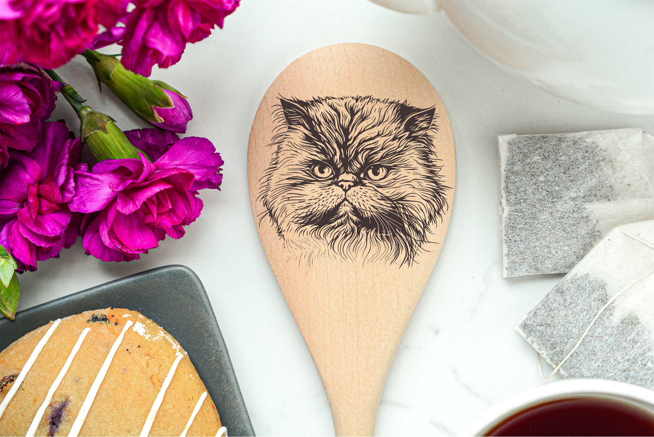Cat Persian Face Wooden Cooking Spoon Kitchen