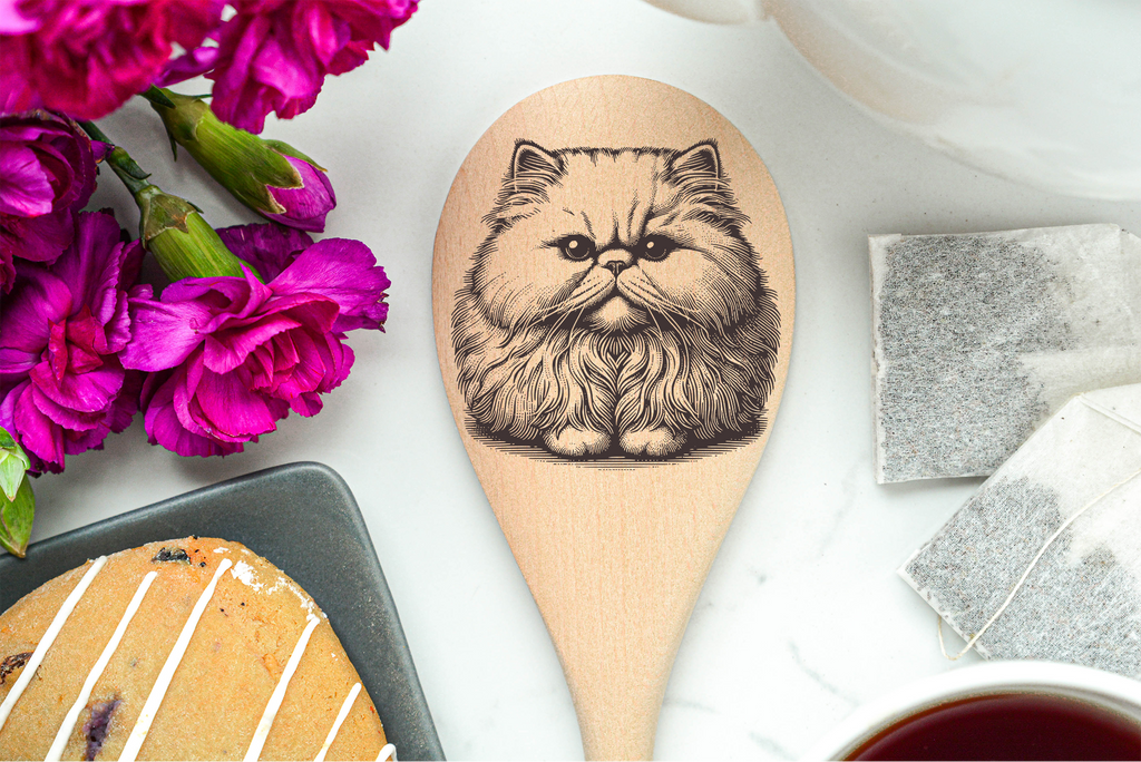 Cat Persian Face Loafed Wooden Cooking Spoon Kitchen