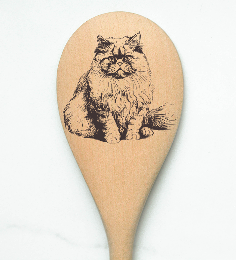 Cat Persian Body Sitting Wooden Cooking Spoon Kitchen