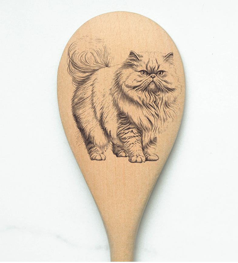 Cat Persian Body Standing Wooden Cooking Spoon Kitchen