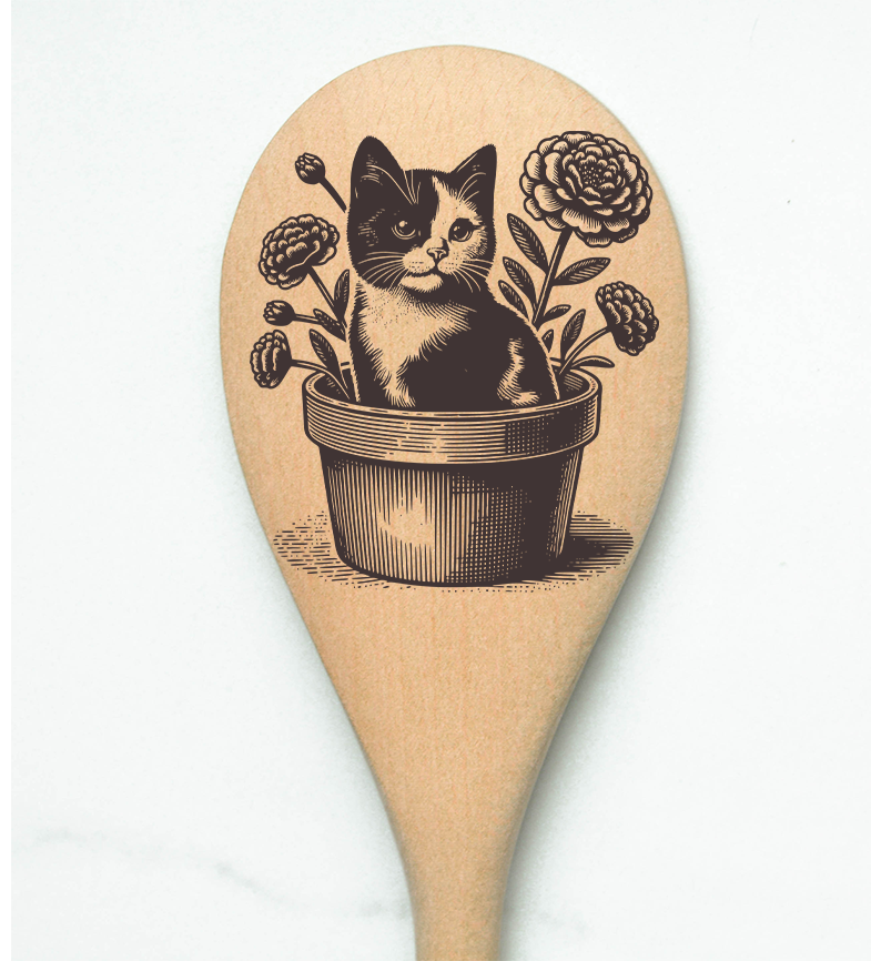 Cat in a Planter Wooden Cooking Spoon Kitchen