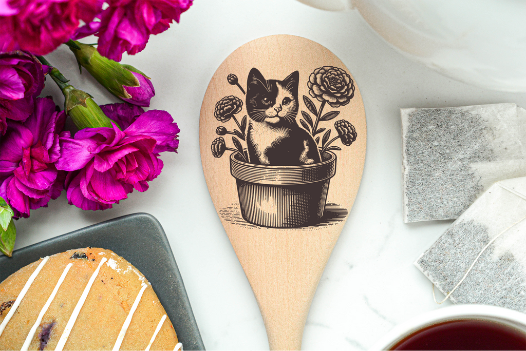 Cat in a Planter Wooden Cooking Spoon Kitchen