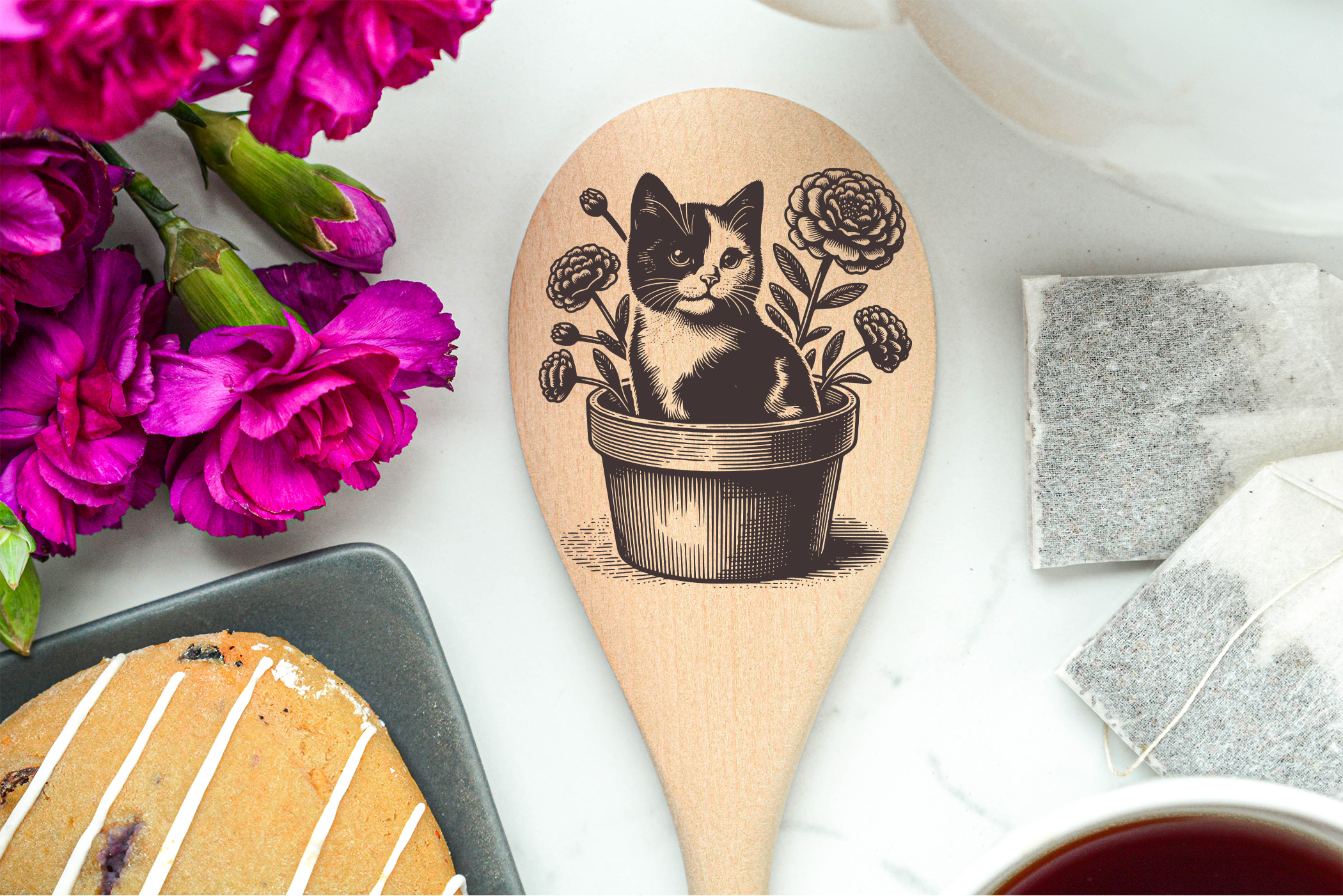 Cat in a Planter Wooden Cooking Spoon Kitchen