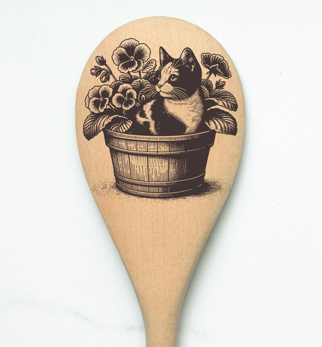 Cat in a Planter Wooden Cooking Spoon Kitchen