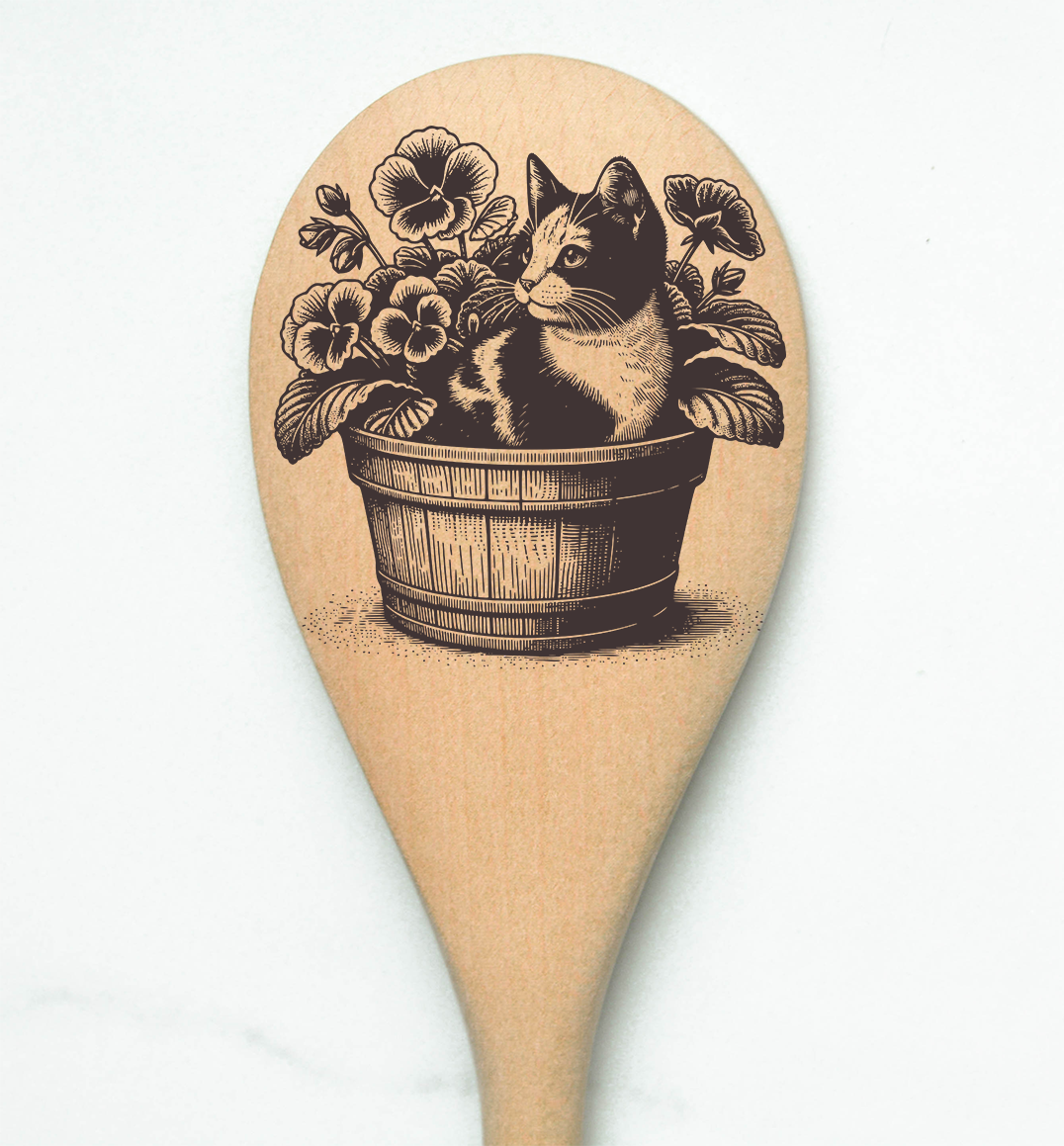 Cat in a Planter Wooden Cooking Spoon Kitchen