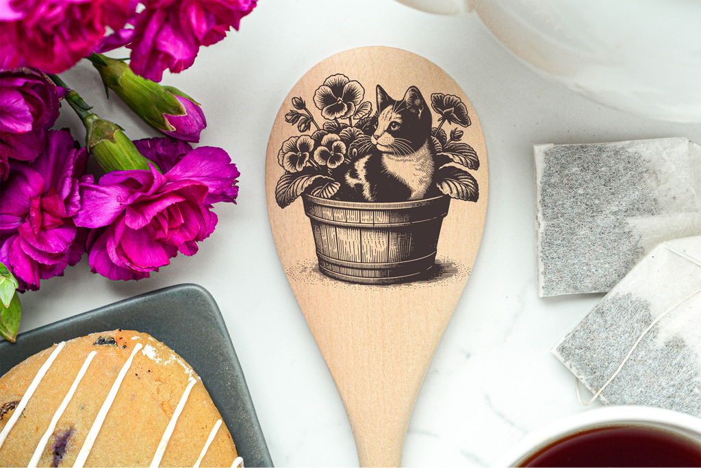 Cat in a Planter Wooden Cooking Spoon Kitchen