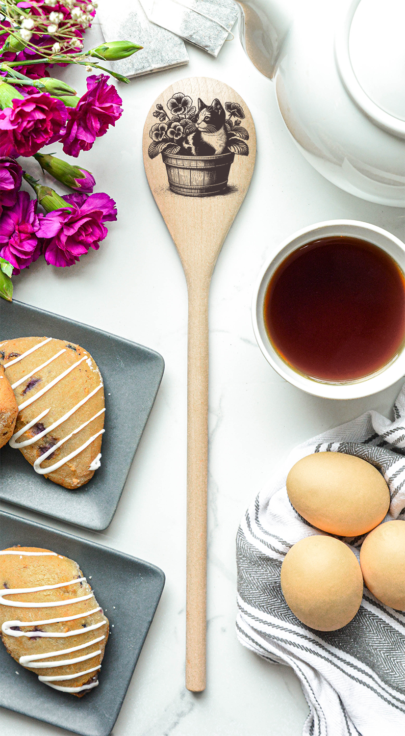 Cat in a Planter Wooden Cooking Spoon Kitchen