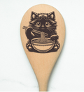 Cat eating Ramen Noodles Wooden Cooking Spoon Kitchen