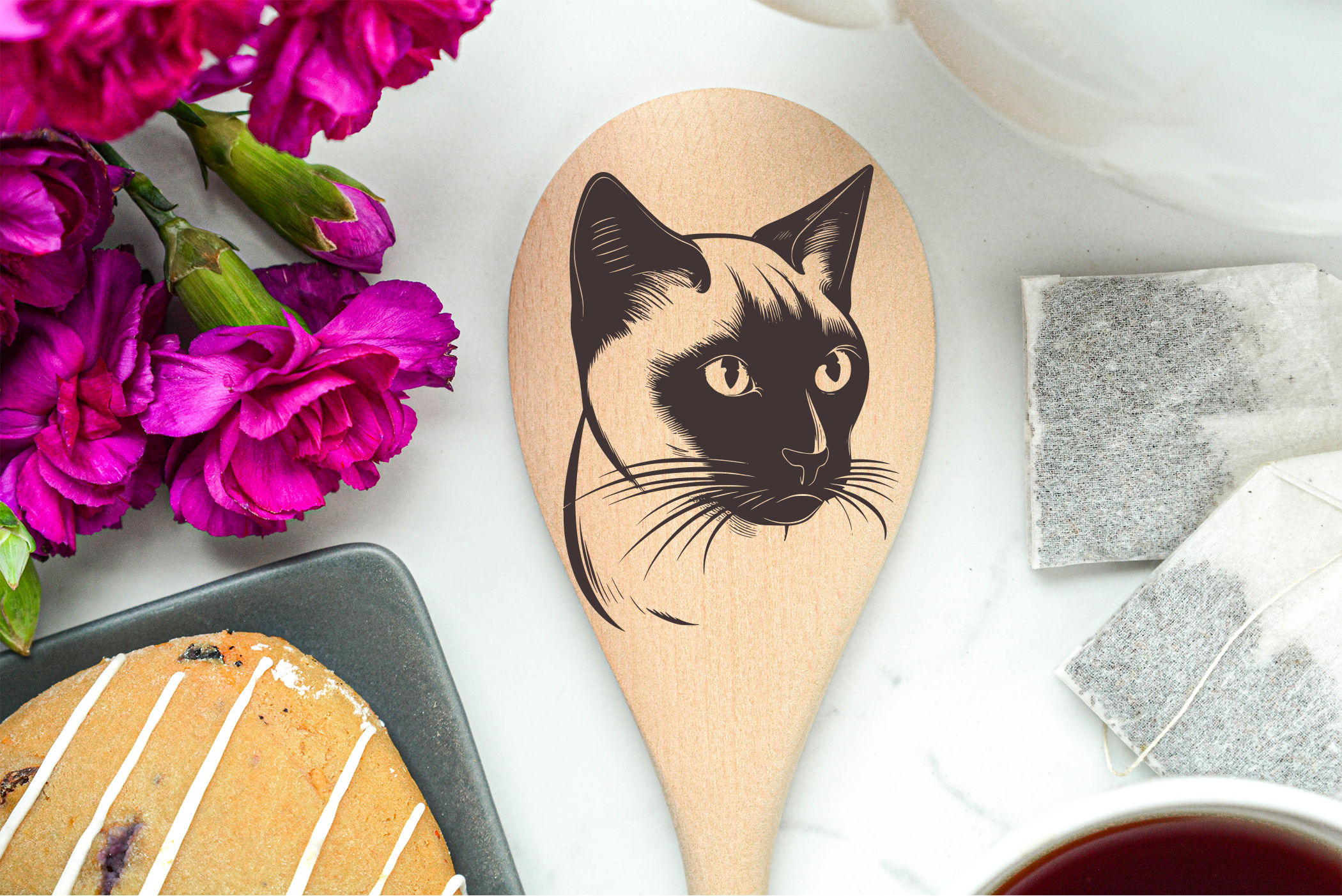 Cat Siamese Face Wooden Cooking Spoon Kitchen
