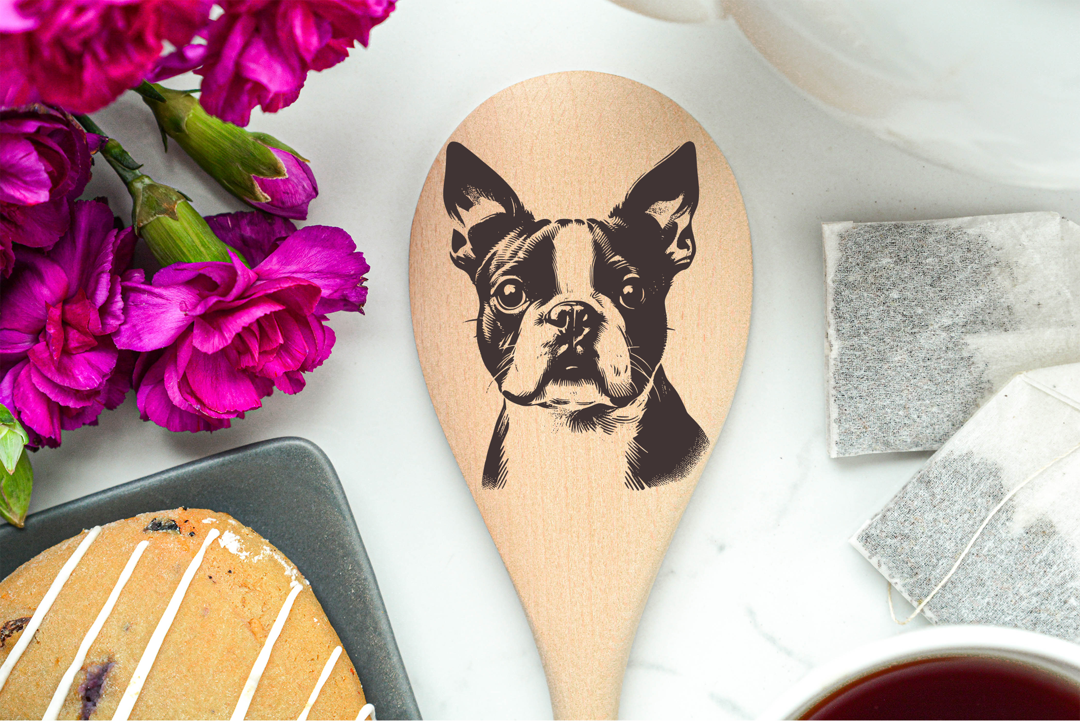 Boston Terrier Head Wooden Spoon