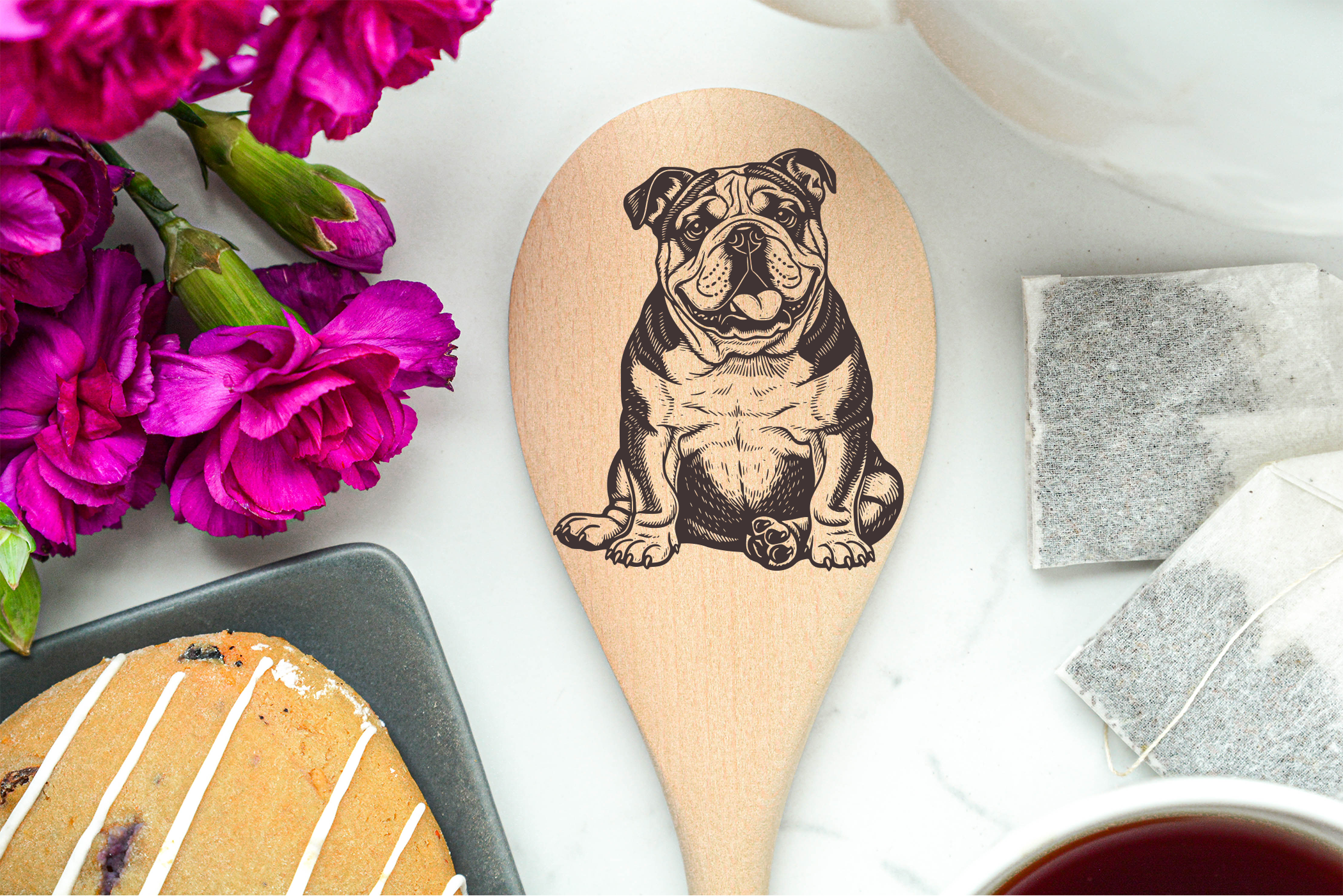 English Bulldog Face Wooden Spoon