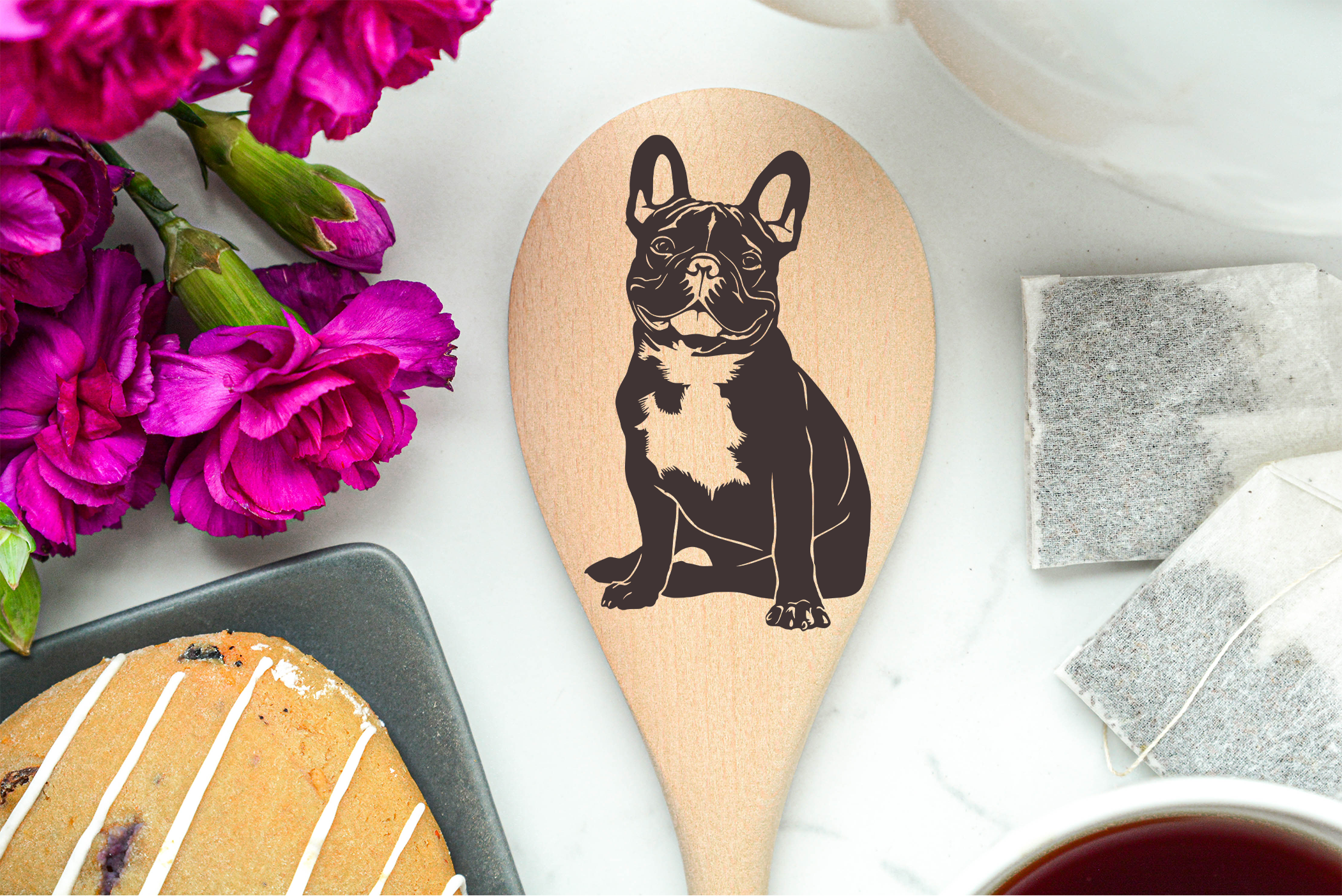 French Bulldog Black Wooden Spoon