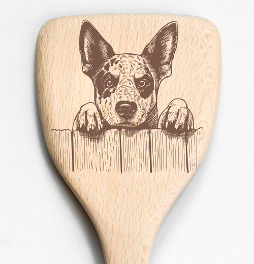 Blue Heeler Cattle Dog Peeking Over Fence Spatula